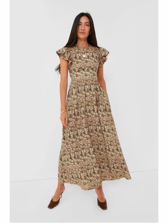 o.p.t Dresses & Skirts - O.P.T. Floral Print Ruffle Sleeve Maxi Dress in Beige 100% Cotton S
